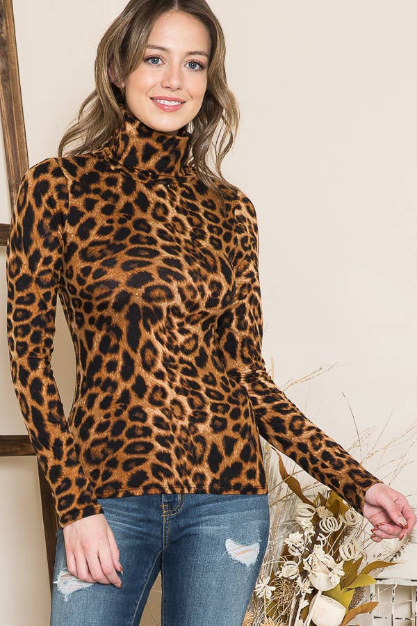 Turtle Neck Animal Print Long Sleeve Top for wholesale on Faire2