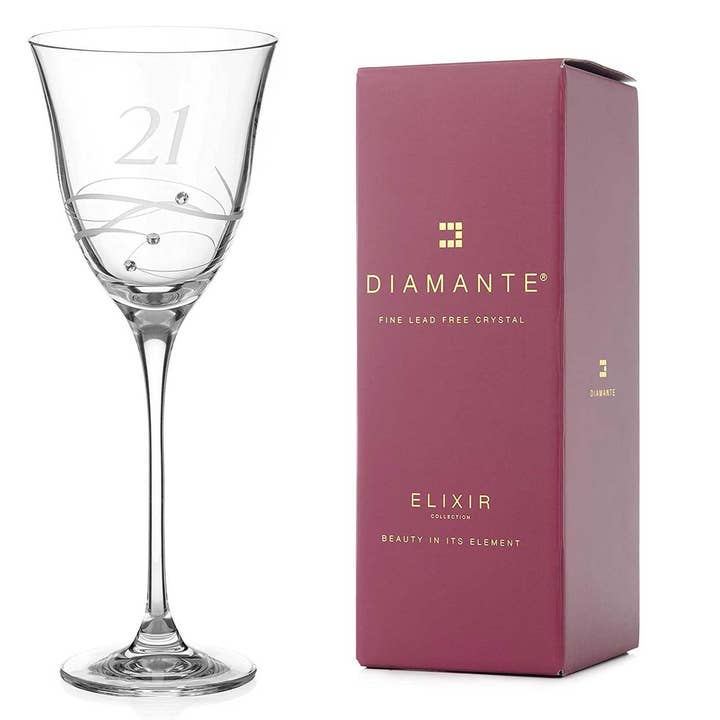 Diamante Swarovski 21st Birthday Wine Glass – Single Crysta for wholesale by DIAMANTE