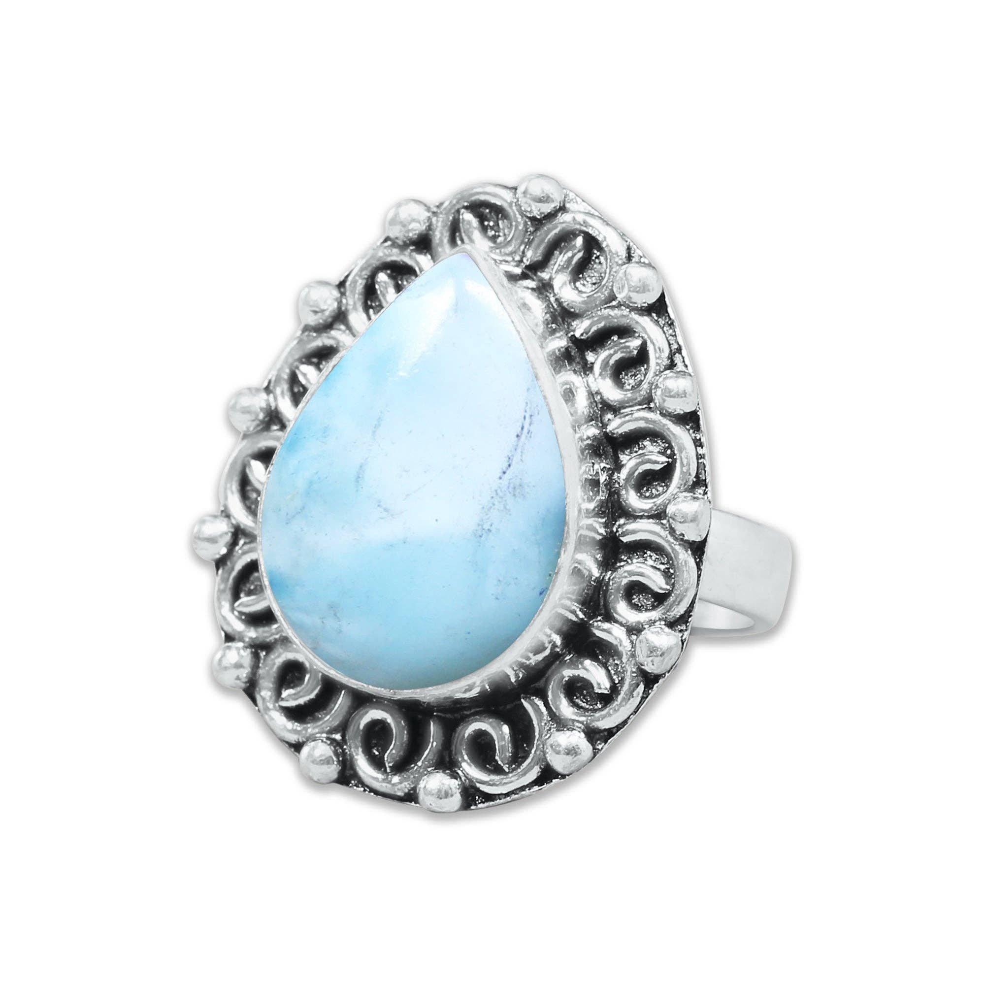 Handmade Jewels - Wholesale Cocktail/Statement Ring - Handmade Silver-Plated Larimar Rings – Minimalist Ocean-Inspired Jewelry (Natural Larimar)13
