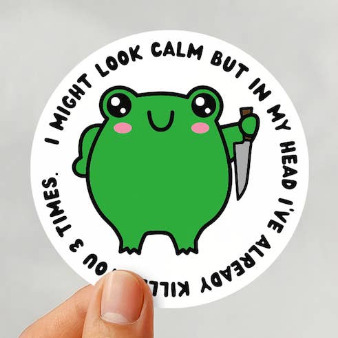 I might look calm - stabby frog witty sticker for wholesale by LNZ Custom Design