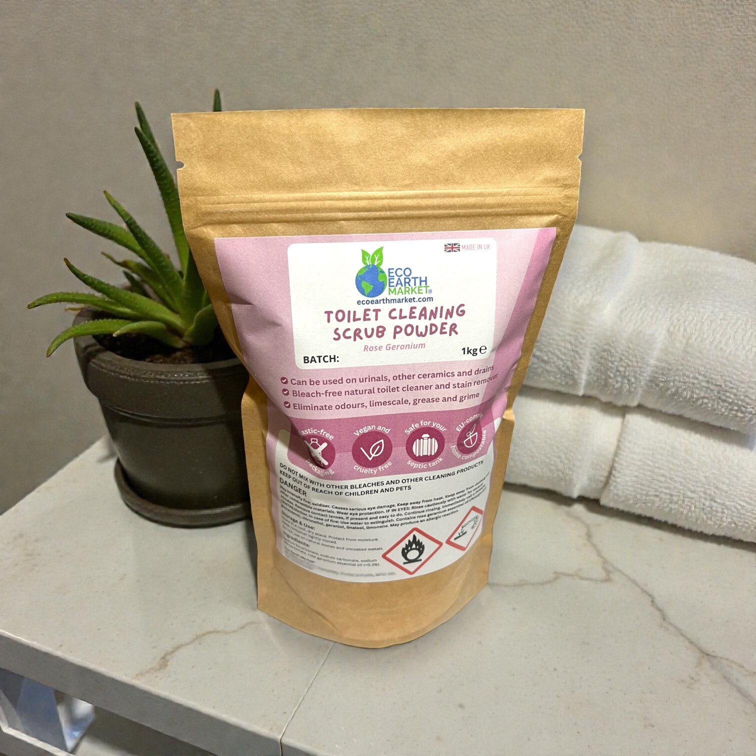 Eco Earth Market - Wholesale Toilet Cleaner - Rose Geranium Toilet Cleaning Scrub Powder 1kg3