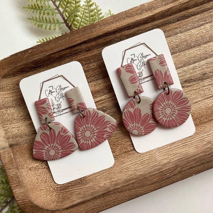 Handmade Daisy Patterned Boho Polymer Clay Earrings for wholesale by My Cotton Blossom Belle