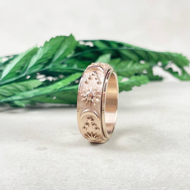 Ewelina Pas Jewelry - Wholesale Band/Stacked Ring - Celestial Stainless Steel Spinner Band Ring3