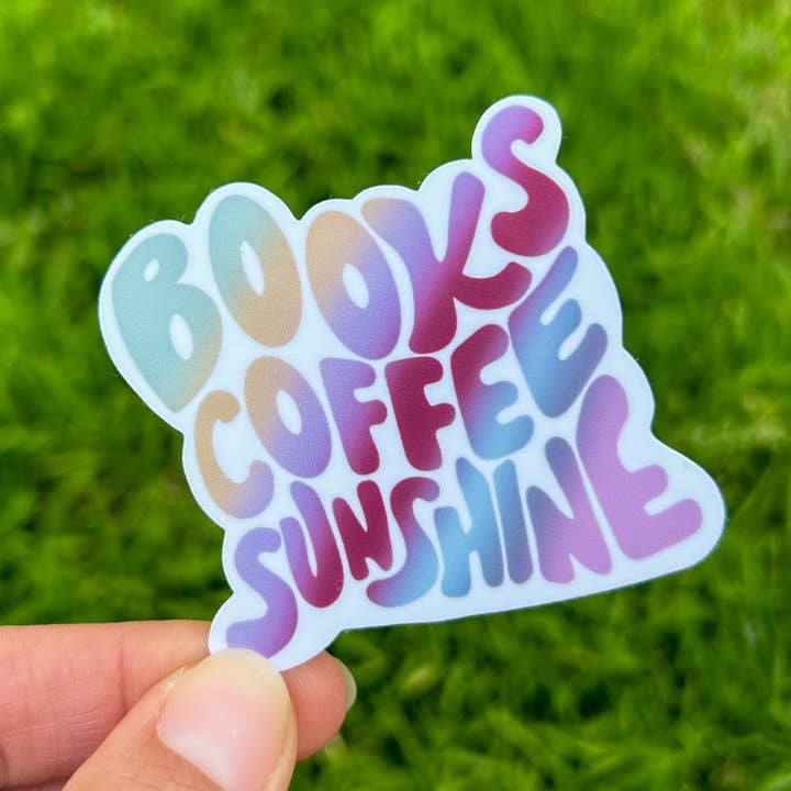 The Books Coffee Sunshine Sticker for wholesale by Paperback Post