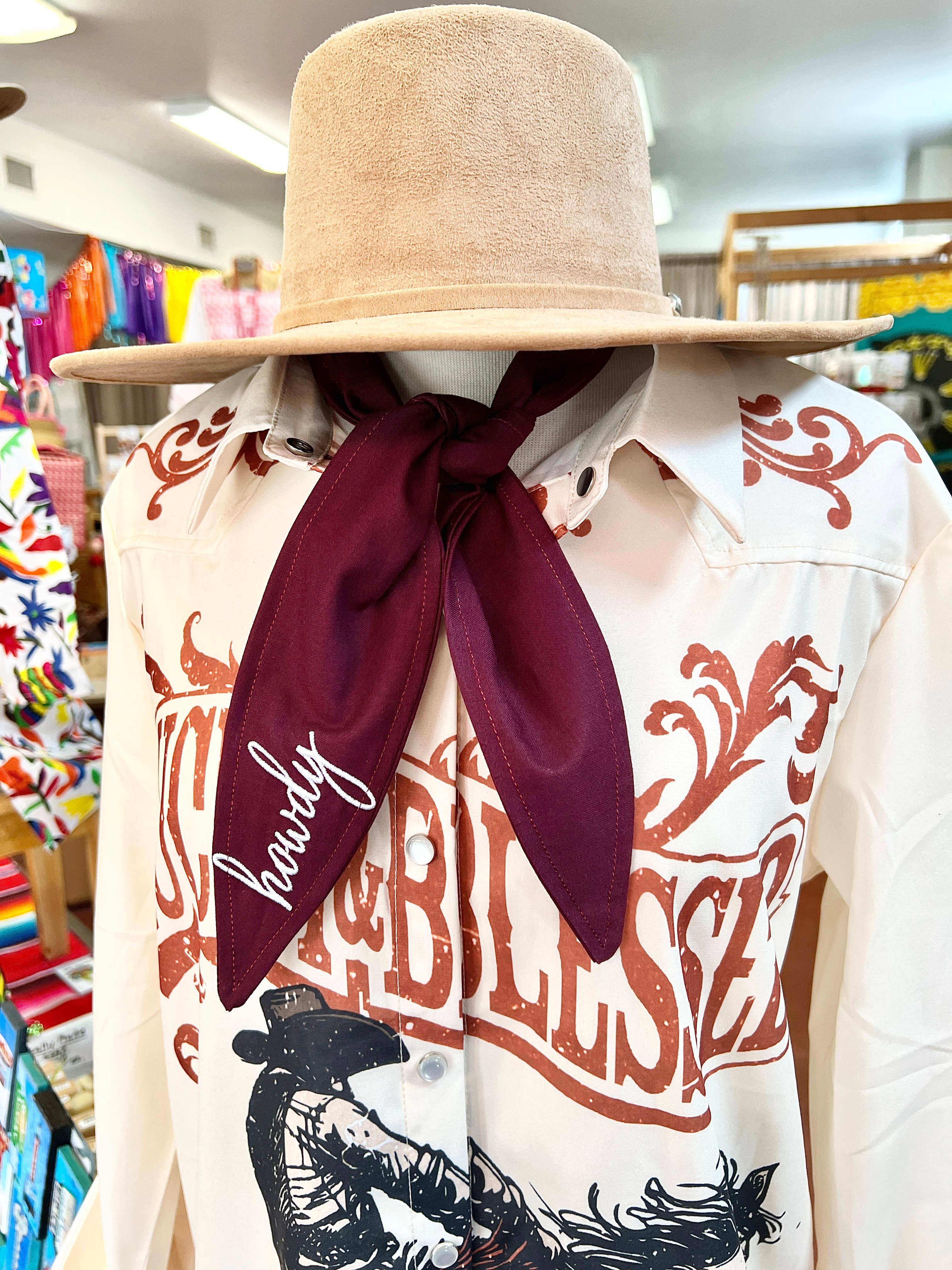 The Funky Soul - Wholesale Scarf - Women's - Howdy Embroidered Ascot Scarf, Gifts2