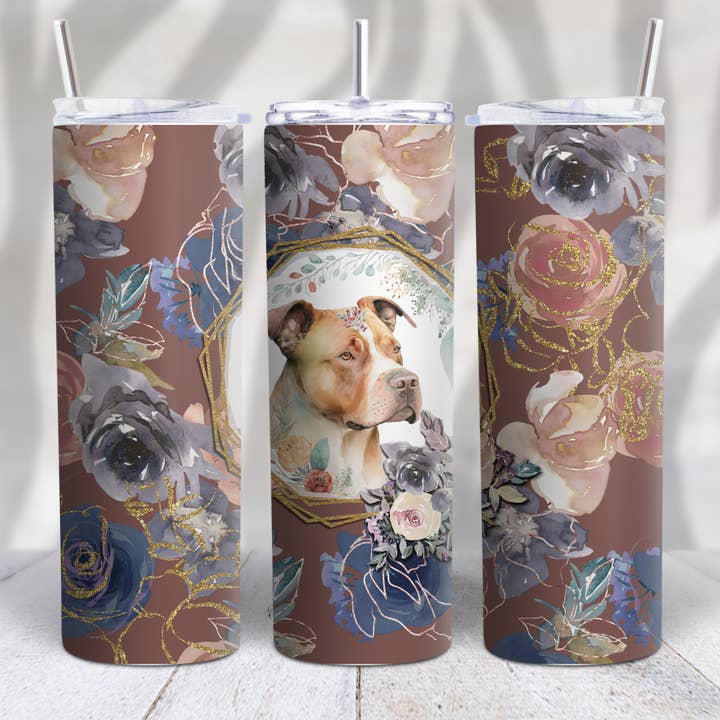 Bicchiere Rustico Floreale Pitbull 20oz per la vendita all'ingrosso da parte di GrapeVineWholesale