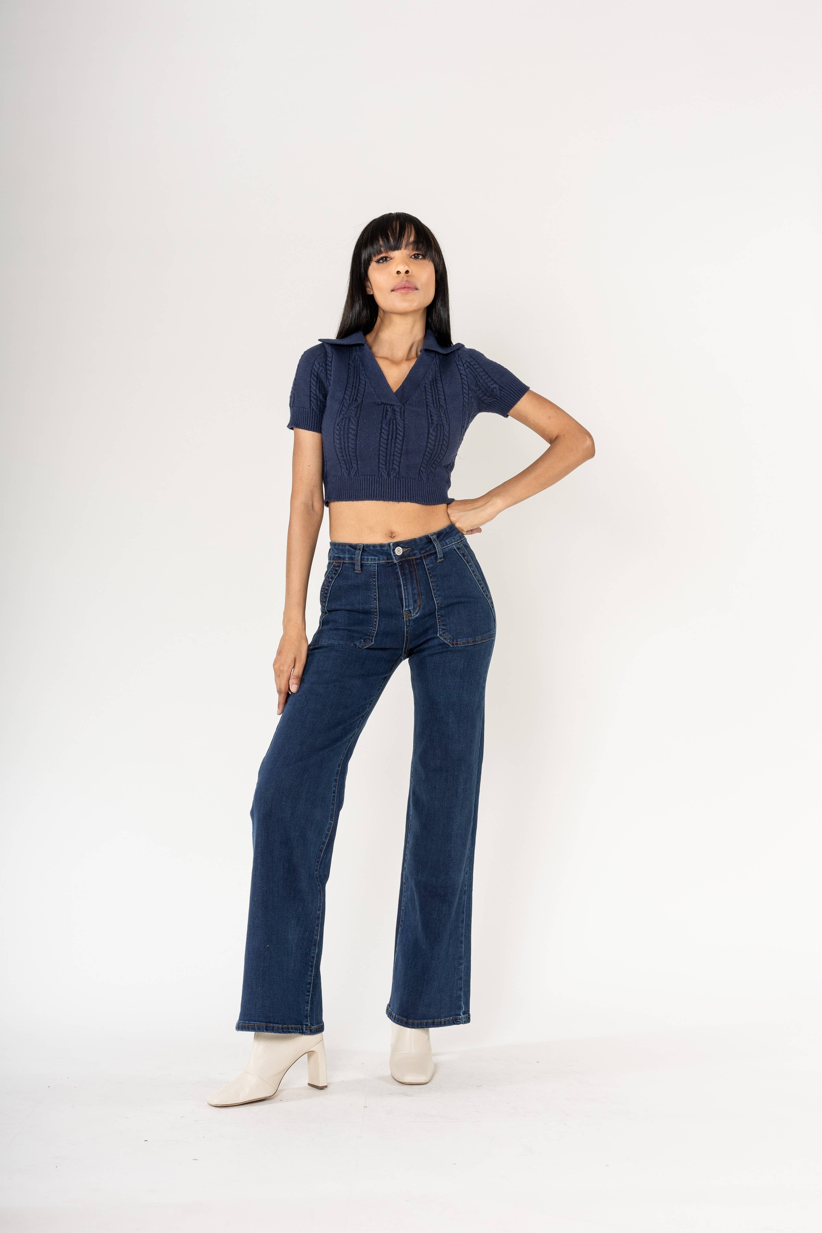 Nina Carter - Vendita all'ingrosso Jeans - Donna - Jeans svasati elasticizzati a vita alta larghi P12313
