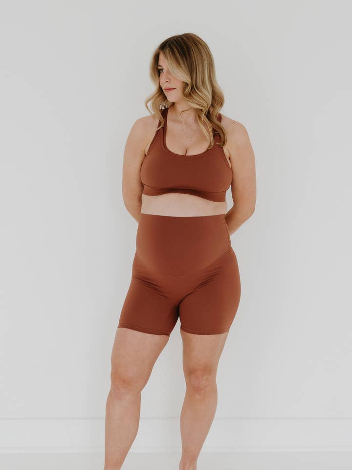 AXK CORE Maternity Bike Short - Brown for wholesale by AXK Maternity