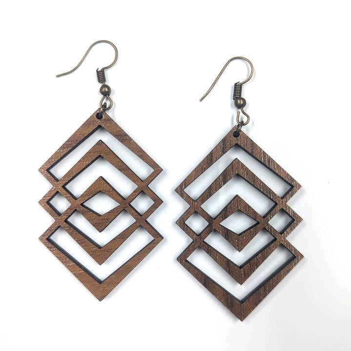 "Accordion" Dangle / Fish Hook Wooden Earrings for wholesale by Catchpenny