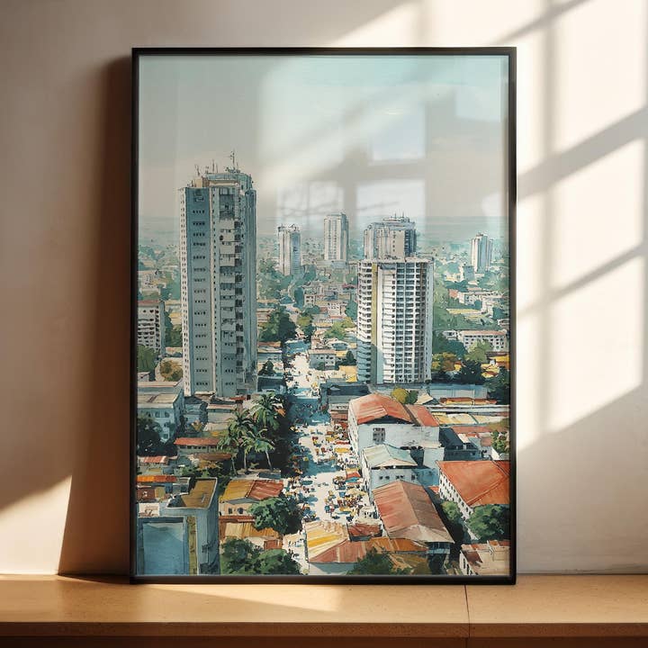 Abidjan, Côte d'Ivoire – Impression d'art aquarelle pour la vente par Premium Travel Art