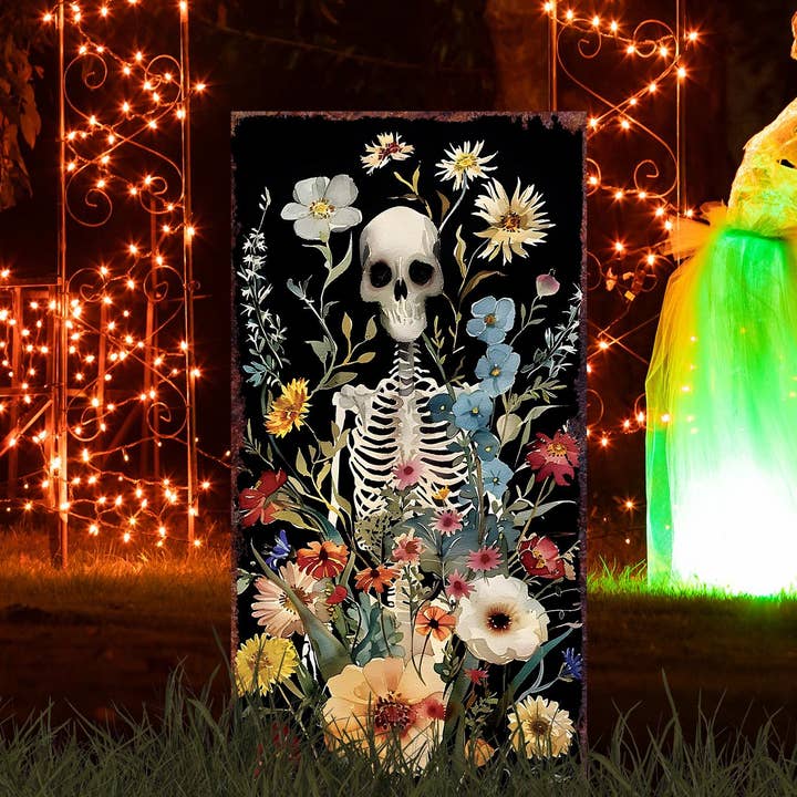 TX USA Corporation - Wholesale Garden/Lawn Stake - 30inch Halloween Skeleton Garden Stake | Halloween Wooden Decor | Halloween Sign | Halloween Yard Decor | Halloween Watercolor Style Decor