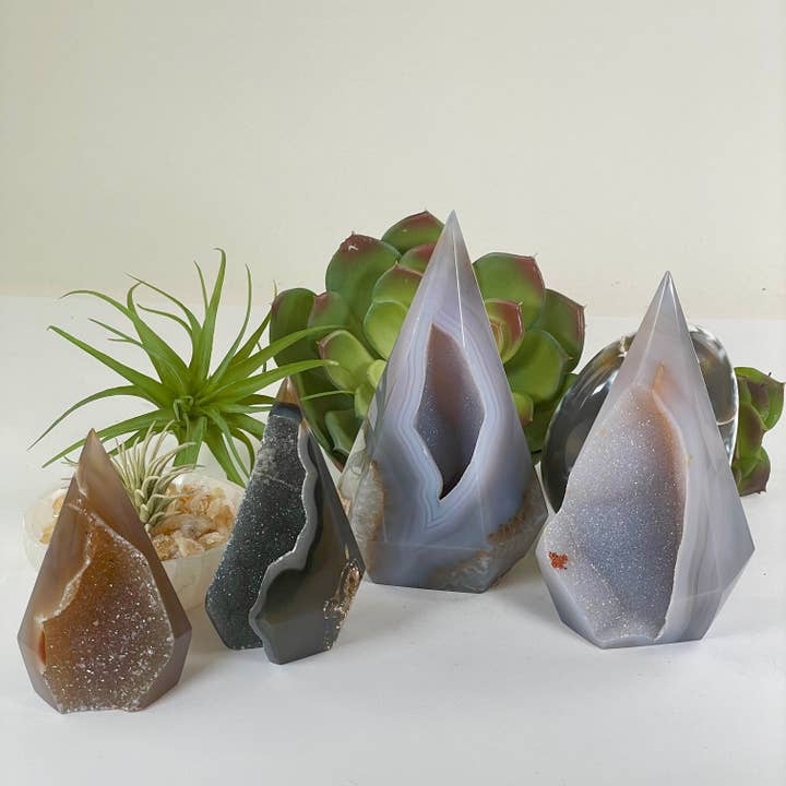 Rock Paradise - Wholesale Spiritual stone/crystal - Agate Druzy Geode Long Wide Crystal Point Cut Base - As Is - You Choose5