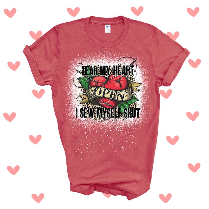 Tear my heart, i sew myself shut graphic tee. for wholesale by Ducky's Closet