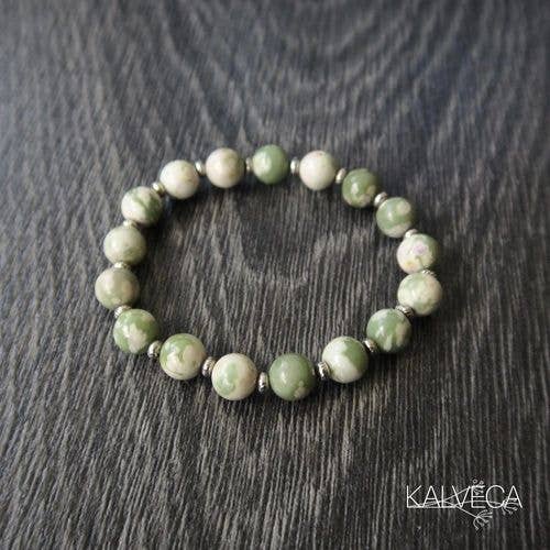 Pulsera Peace Jade con detalles de cuentas plateadas para venta al por mayor de Kalveca
