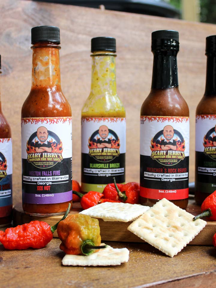 Three Bottle Gift Set for wholesale by Scary Jerry's Mountain Fire Hot Sauce