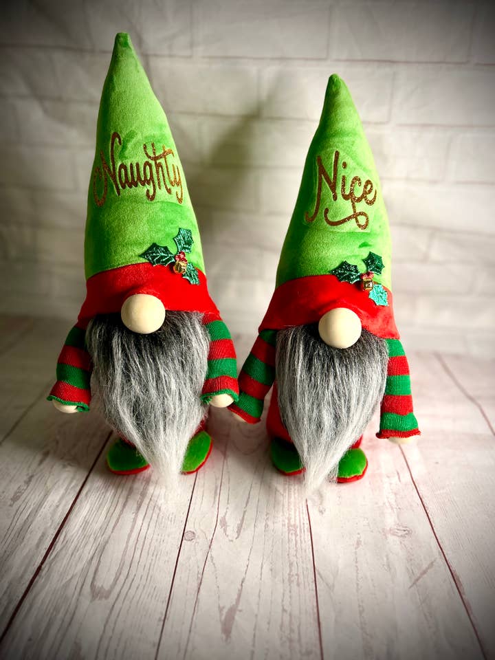 Set of Two Handmade Naughty and Nice Nordic Gnomes for wholesale by Forever Gnomes UK Store
