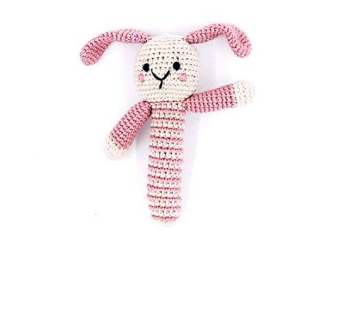 Pebblechild - Wholesale Handheld Rattle - Baby - Crochet Baby Toy Stick rattle - bunny dusky pink0