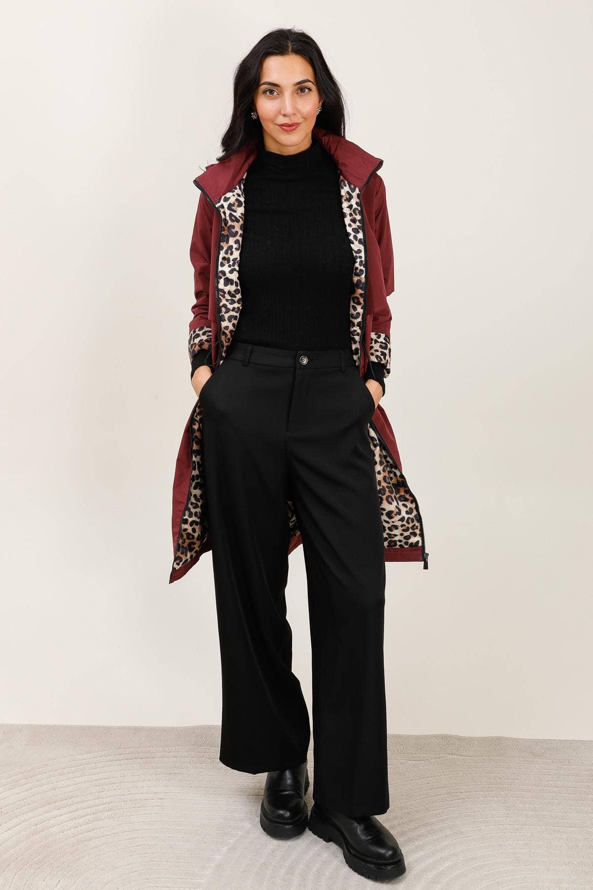 Attrait Paris - Wholesale Windbreaker - Women's - Leopard lined waterproof long jacket14