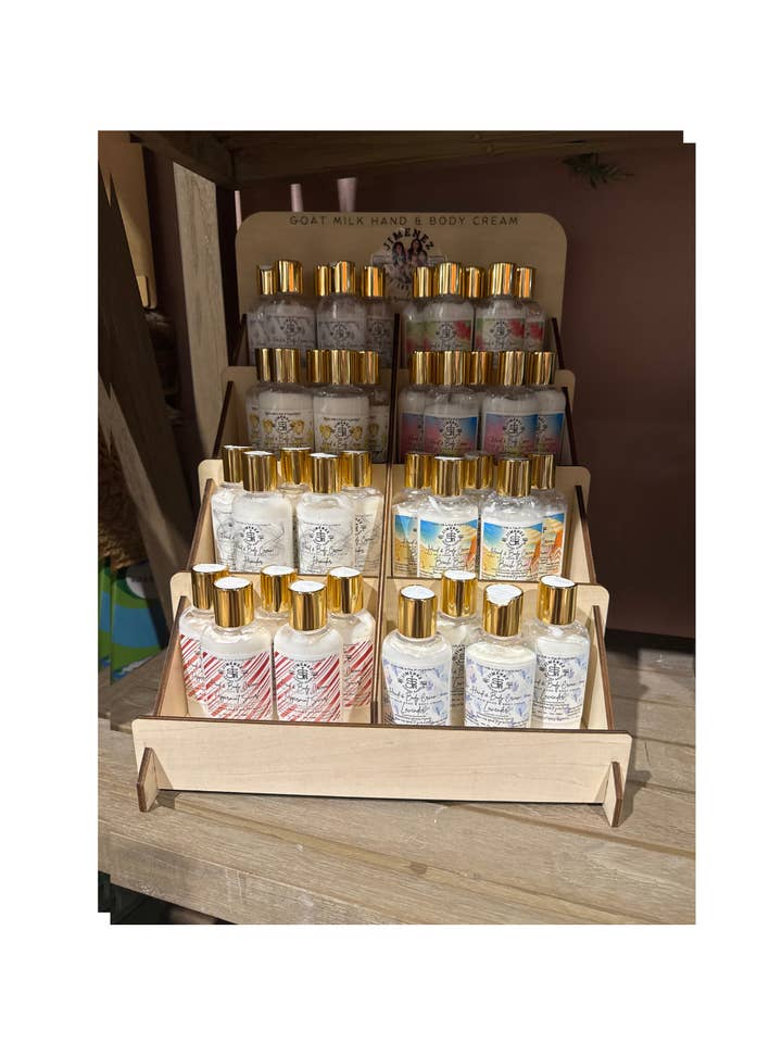 Hand and Body Cream Display for wholesale by Jimenez Sisters Ranch