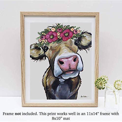 Hippie Hound Studios – wholesale Konsttryck – Bondgård Ko Konst, 'Hassel' Blomma Krona Ko konst Print