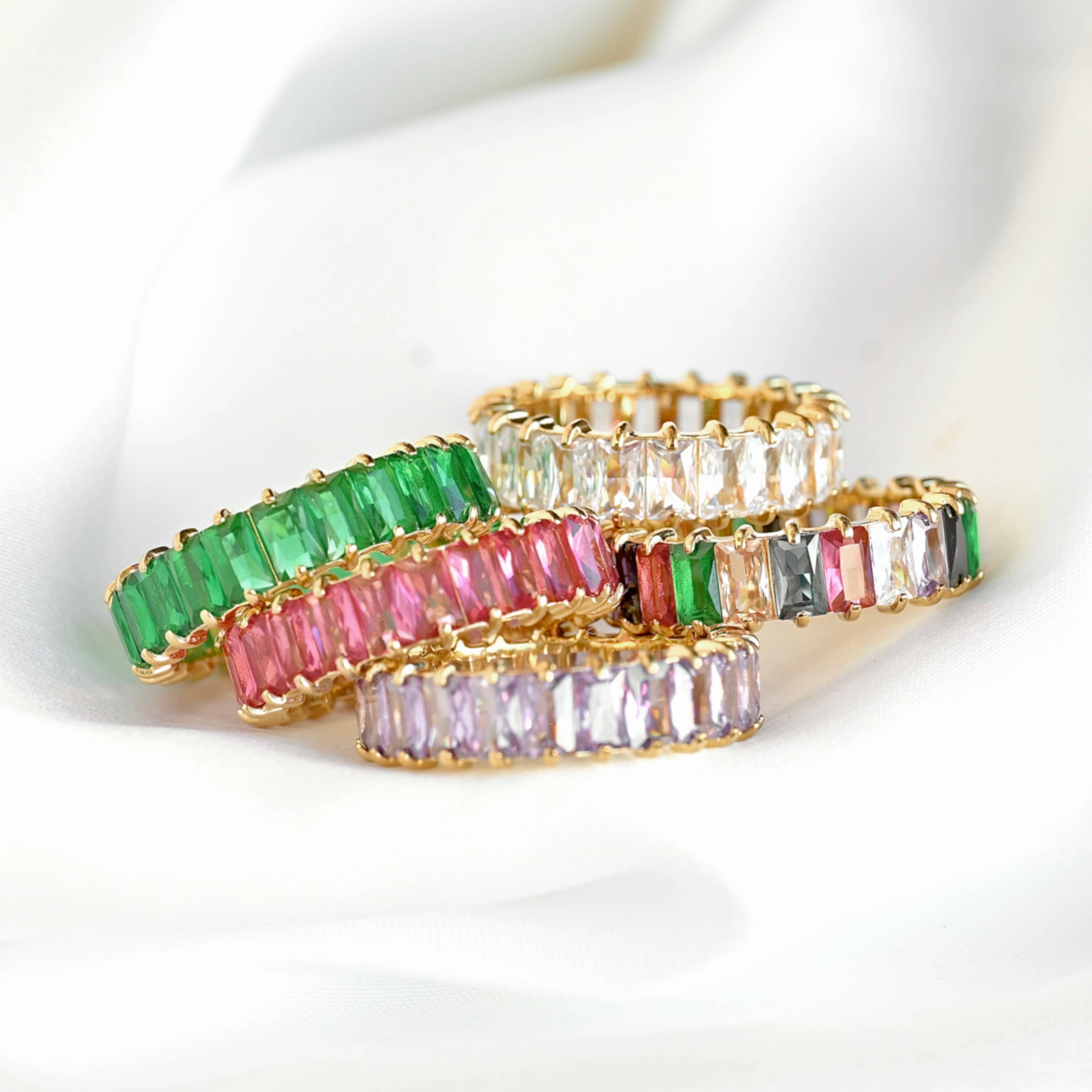 Blueyejewelry - Wholesale Multi-Stone Ring - Baguette Diamond Ring - Wide Baguette-cut CZ Ring 18