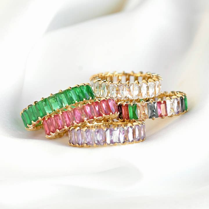 Blueyejewelry - Wholesale Multi-Stone Ring - Baguette Diamond Ring - Wide Baguette-cut CZ Ring 18