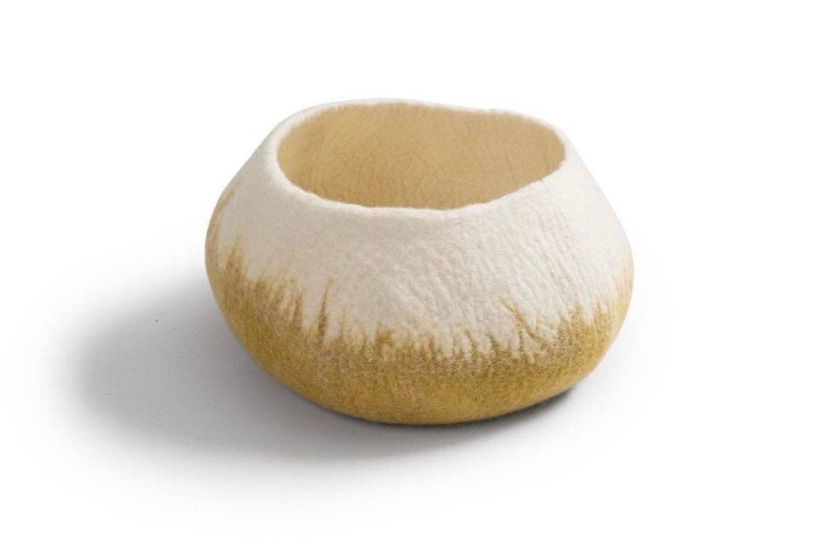 The African Home Goods – Prato/tigela decorativa por atacado – Cesta Ghana Ukhumba Tigela em Lã Feltrada - Eclipse Mostarda0