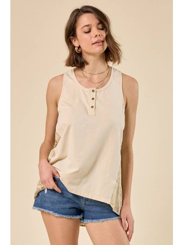 Doe and Rae - Wholesale Tunic - Women's - Printed Back Sleeveless Top - 41036T