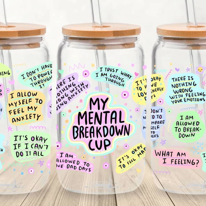 Desi design and chai - Wholesale Drinking Glass/Cup - Mental breakdown 16 oz beer can glass w bamboo lid & straw