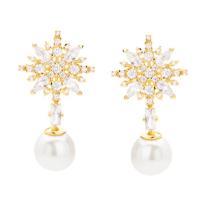 Snowflake and pearls earrings for wholesale by VIVA VIDA