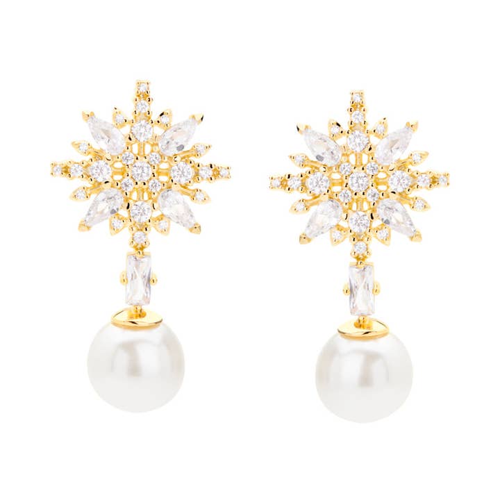 Snowflake and pearls earrings for wholesale by VIVA VIDA