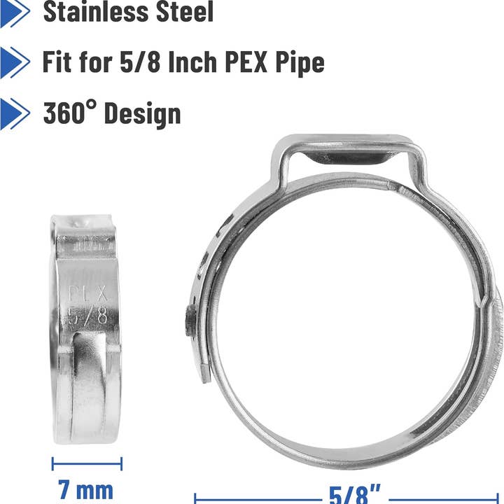 Bates Choice - Wholesale Craft Supplies - Bates- PEX Cinch Clamp Rings, 5/8", 50 Pack, Stainless Steel2