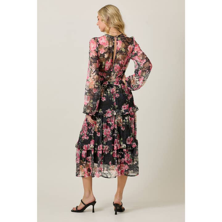 SKYLAR ROSE - Wholesale Dress - Women's - FLORAL LACE LONG SLEEVE TIERED MIDI DRESS9