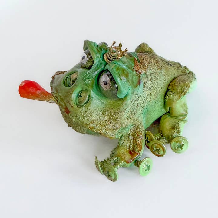 Up-Cycled Sir Croakstein- Frog Prince Sculpture for wholesale by Belart Fair Trade