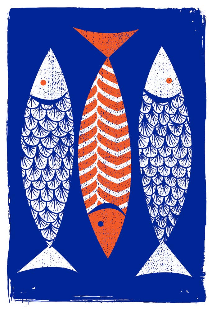 strawberryluna - Wholesale Art Print - Modern Art Screenprint Scandinavian Style  - 3 Fish Art1