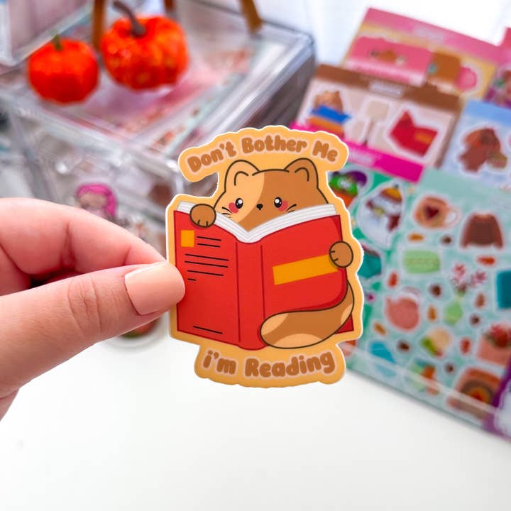 Pochistudios - Wholesale Sticker - Cute Cat Chubbs "Don't Bother Me I'm Reading" Waterproof Die-cut Sticker1