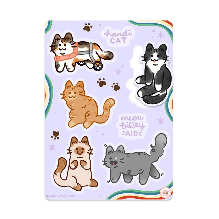 Disabled Kitties Sticker Sheet for wholesale by The Stray Shop