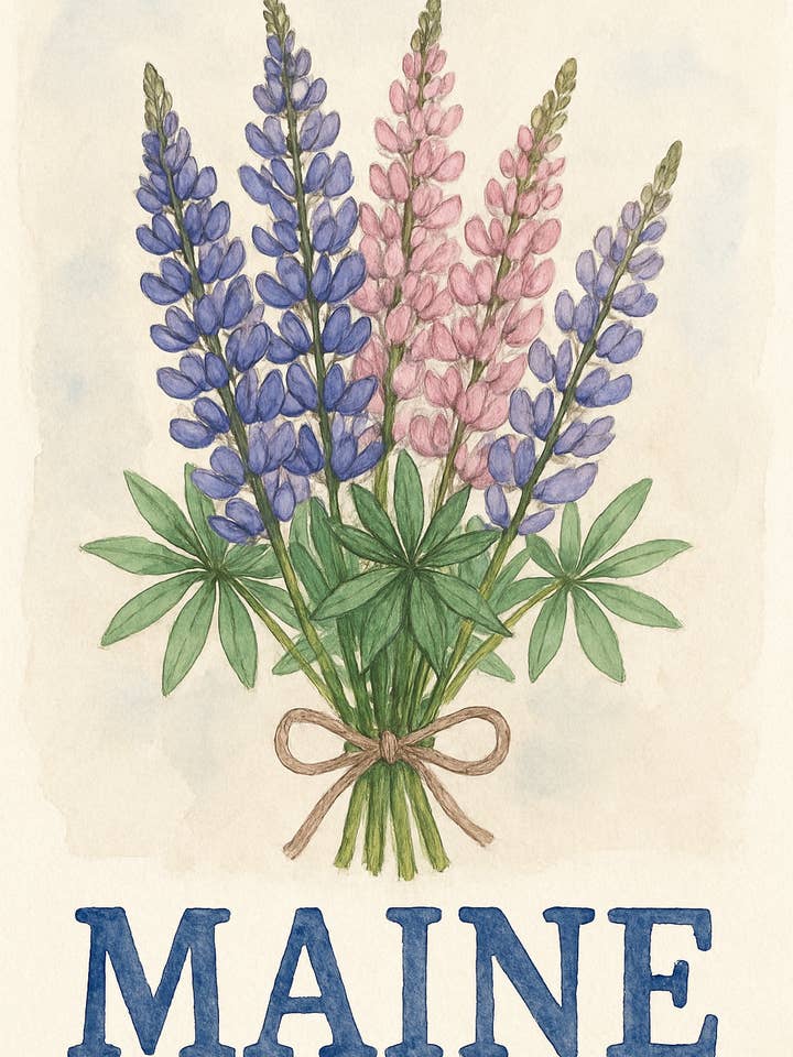 Maine Lupine Art Postcard for wholesale by Mentally In Maine