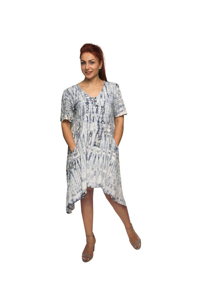Sacred Threads - Wholesale Dress - Women's - Hand Dyed Black and White Kangaroo Pocket Dress