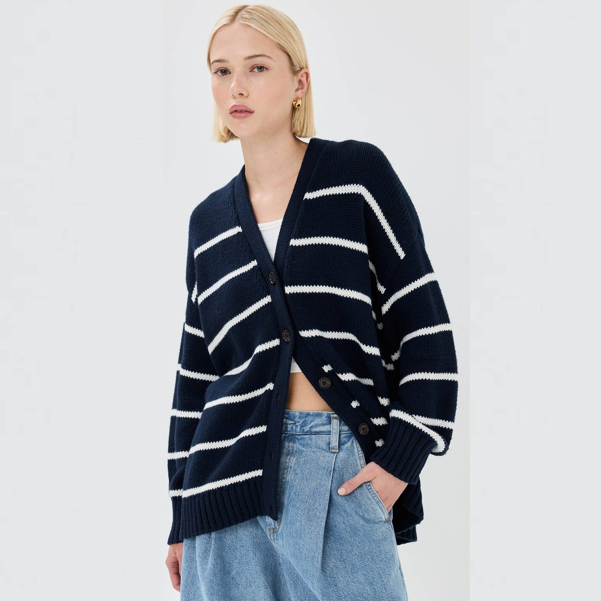 Marayn - Vente Cardigan – femme - Cardigan tricoté à rayures femme, mode européenne automne 202513