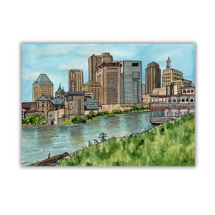 Alyssa Whetstone Art - Wholesale Art Print - St. Paul Skyline - Pen and Watercolor Fine Art Print0