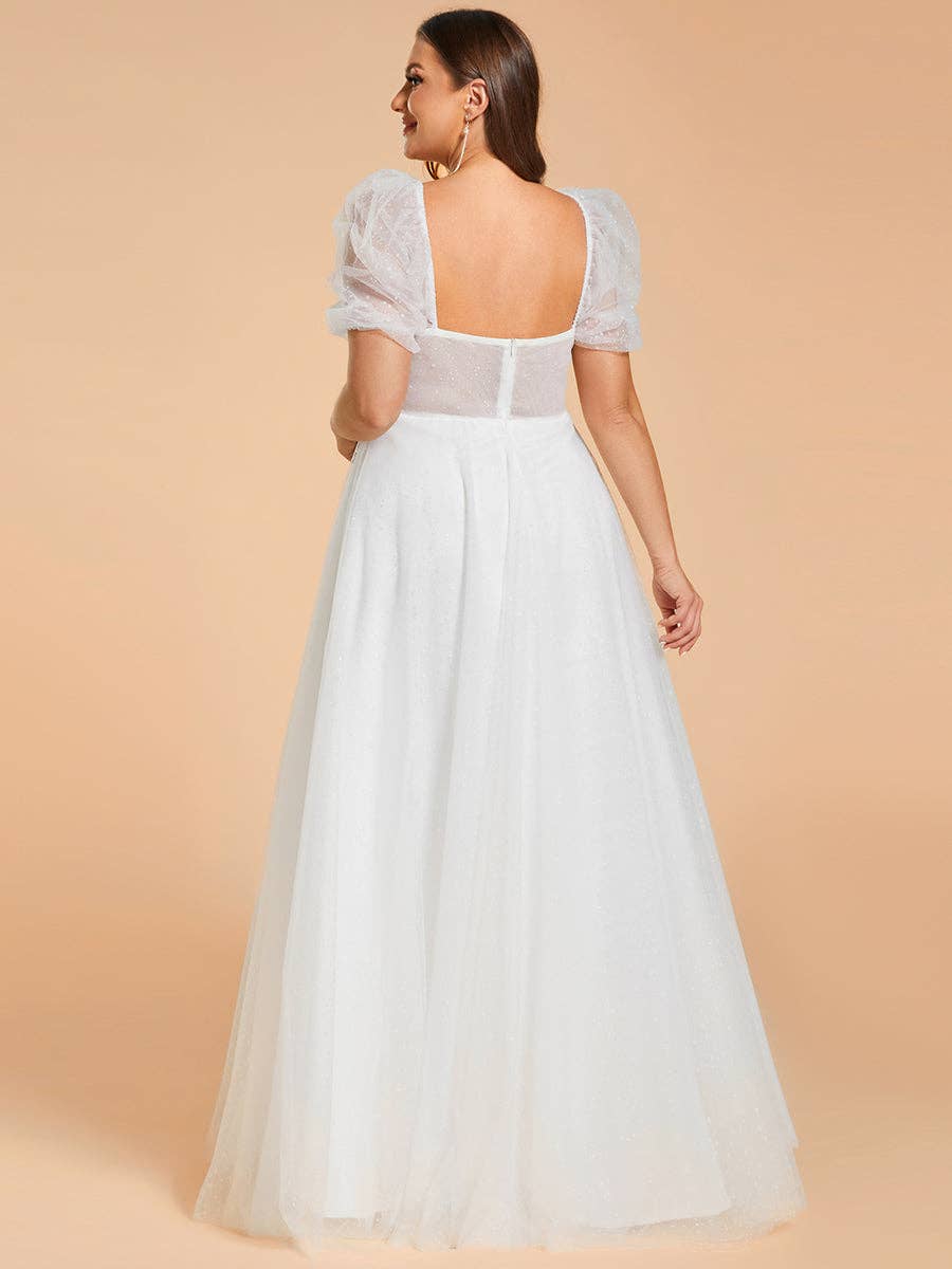 White Plus Size Wedding Dress with Puff Sleeves for wholesale on Faire1