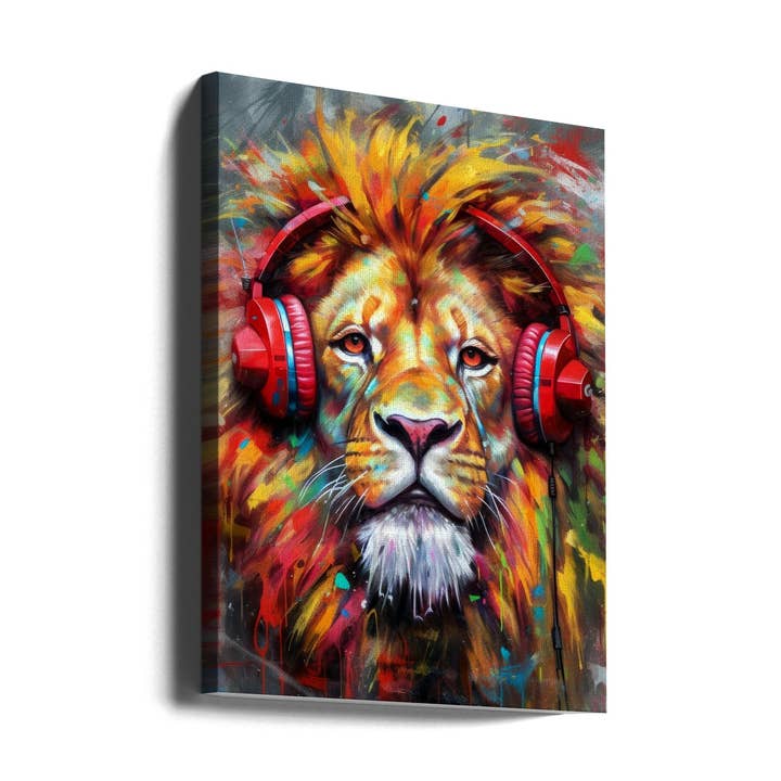 Väggkonst Lejon med hörlurar djur för wholesale av GTA ART