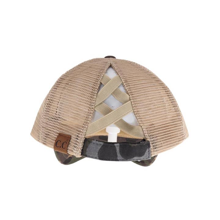 C.C Beanie - Wholesale Ponytail Cap - Women's - Embroidered Runs on Coffee Patch C.C High Pony Criss Cross B