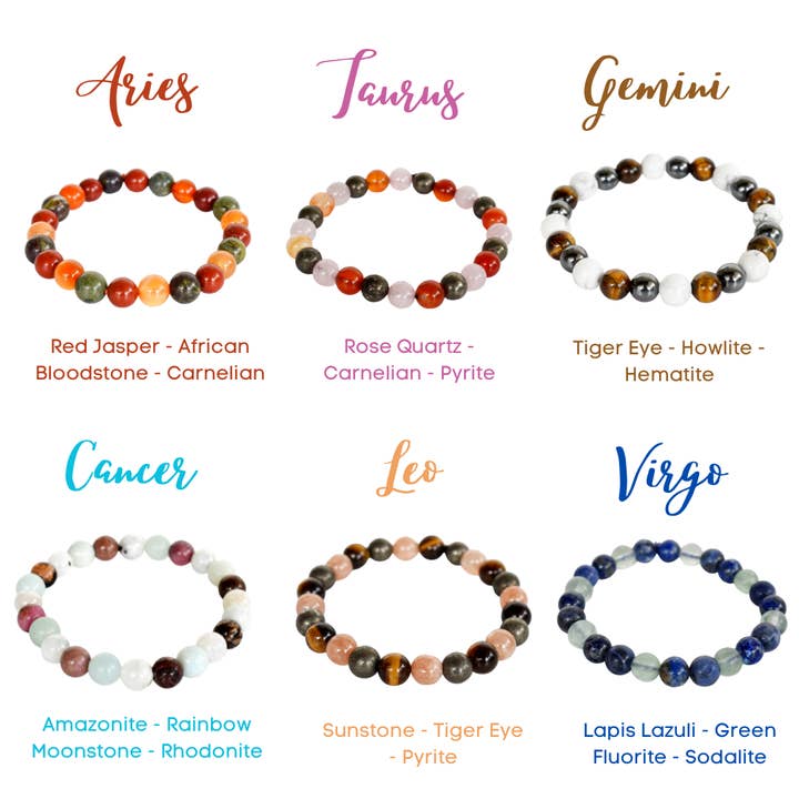 Soothing Crystals – Engroshandel Perlearmbånd – Zodiac Armbånd | Jomfru | Helbredende Ædelstensarmbånd