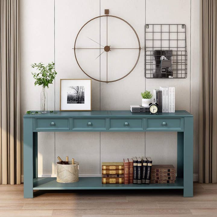 Easy Assembly Blue Console Table with Drawers for wholesale on Faire