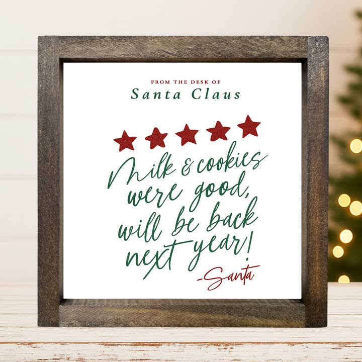 Insegna Incorniciata Latte e Biscotti di Babbo Natale - SKU: 4418 per la vendita all'ingrosso da parte di Buckeye Craft Co.