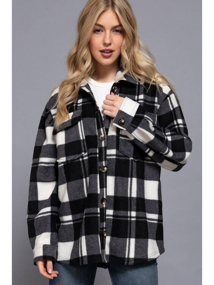 42POPS - Wholesale Shirt Jacket/Shacket - Women's - ,,,,,._ 0711 Long Sleeve Check Printed Fleece Shacket SI-282744