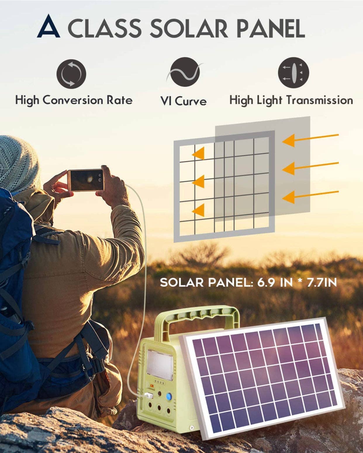 OutdoorSolarOutlet - Wholesale Portable Charger - Solar Generator - Portable Power Station for Emergency ,Solar Powered Generator With Panel Including 3 Sets LED Light7