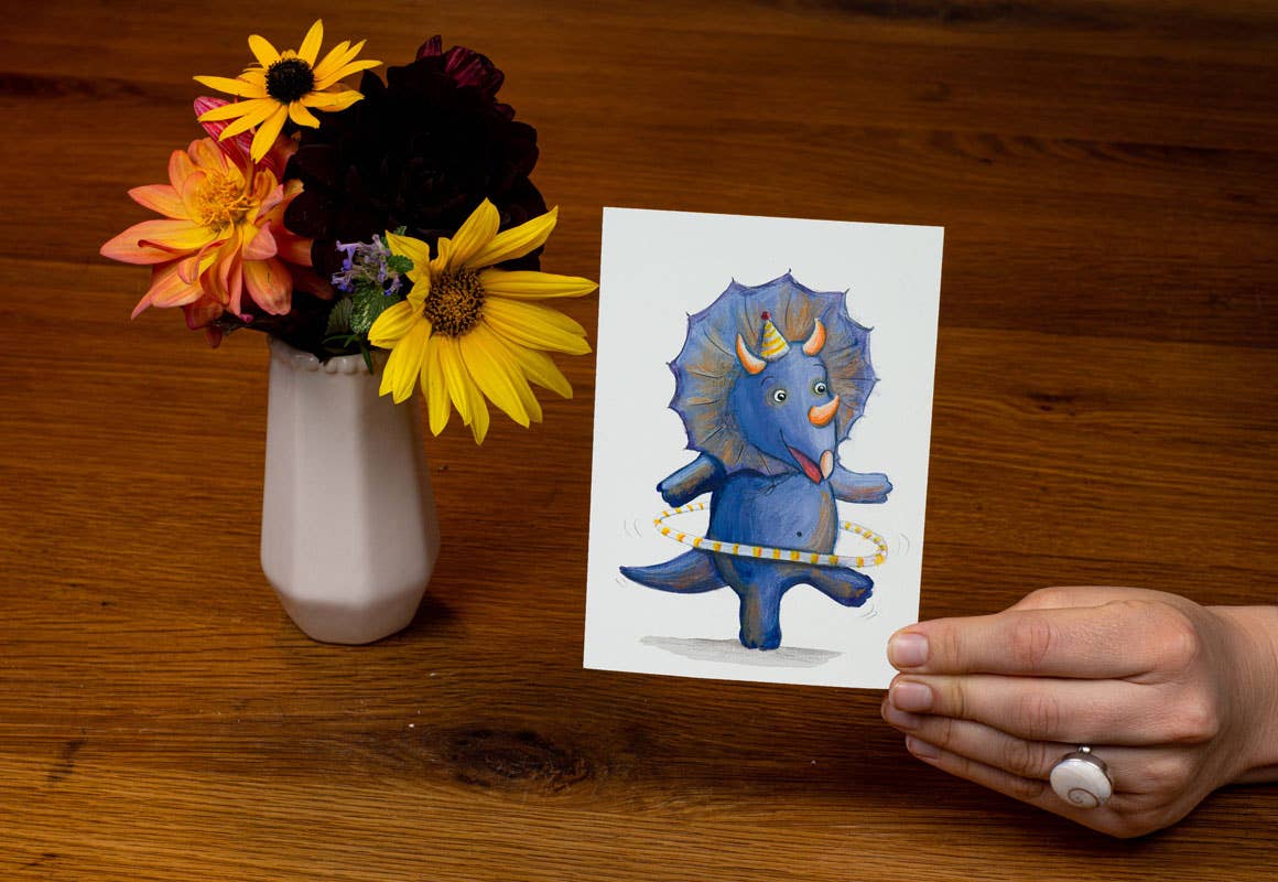 Frau Inga Malt - Wholesale Everyday Greeting Card - Postcard Hula Triceratops